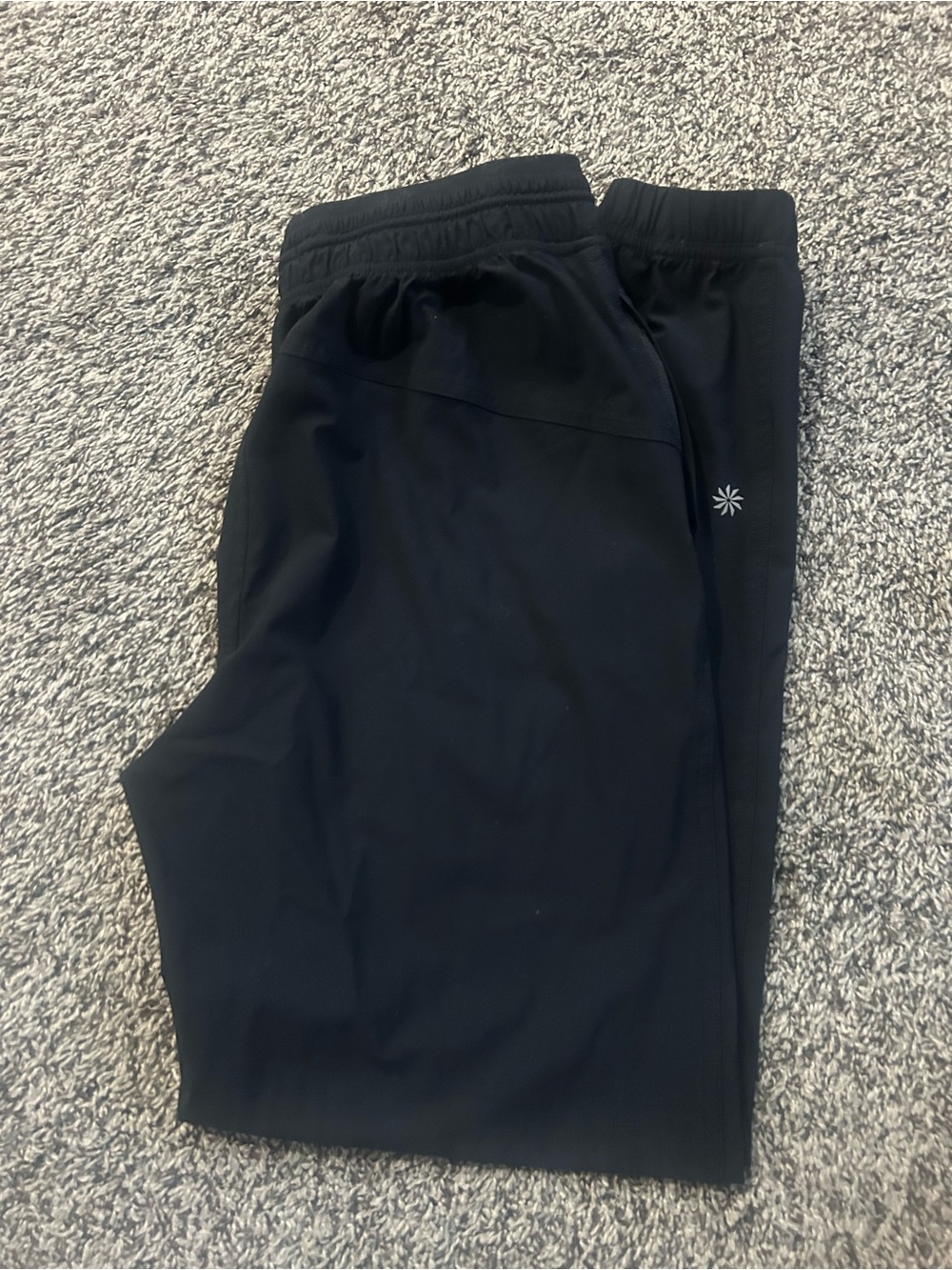 Athleta Black Track Pants with Subtle Reflective Logo